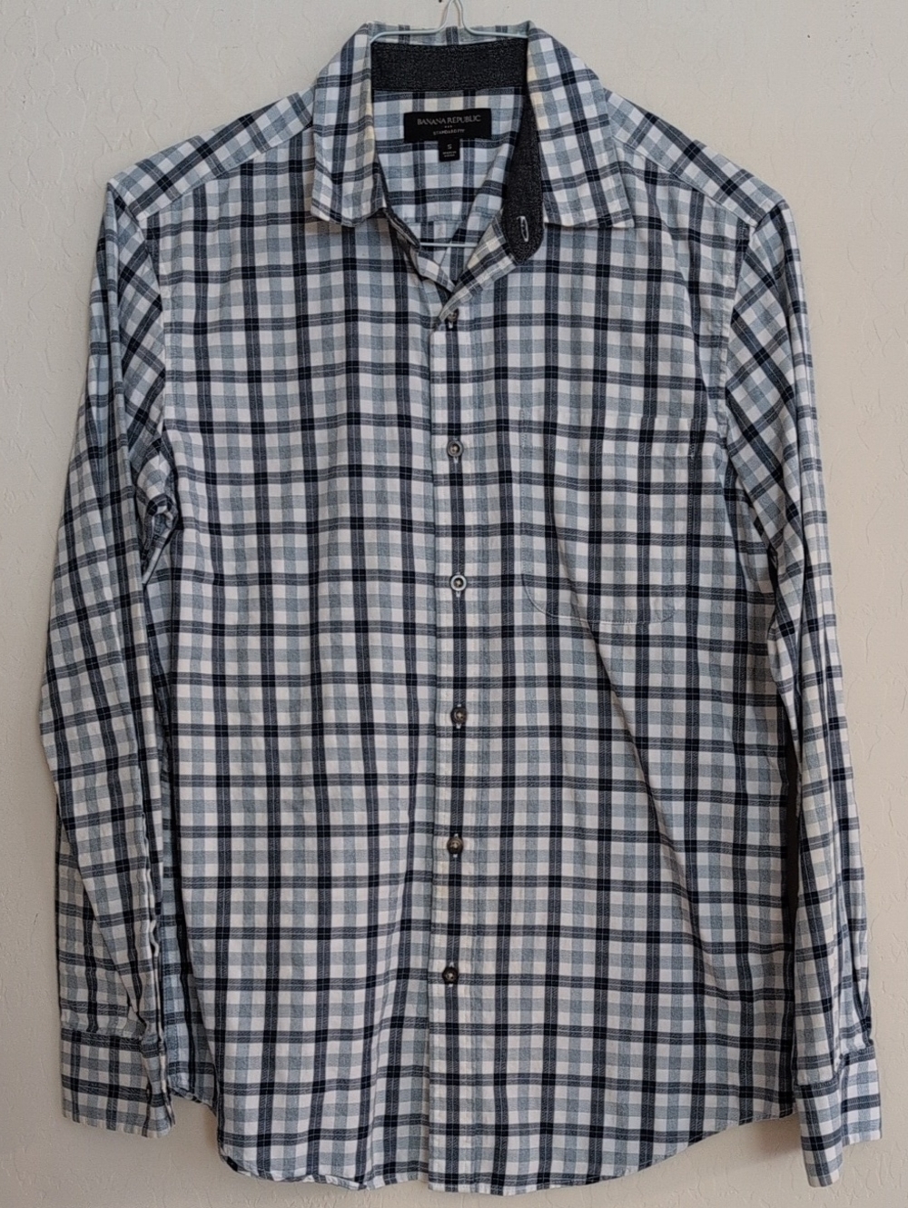 Banana Republic Standard Fit White & Blue Plaid Button-Down Shirt - Size S